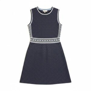 TORY BURCH Navy Geo
Sleeveless Knit Sweater A-line Dress Size Small — New w Tags